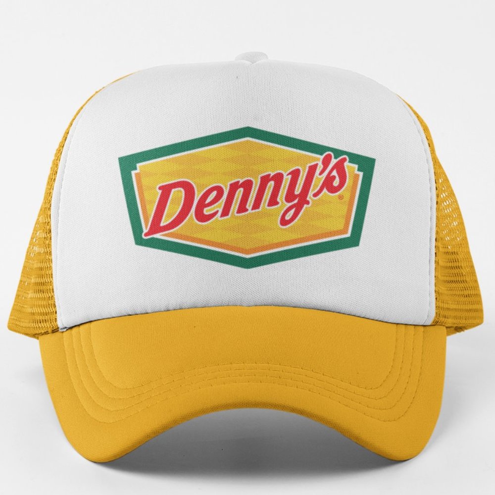 NEW Denny's Diner 90s Logo Foam Trucker Mesh Snapback Hat 2-TONE GOLDEN YELLOW